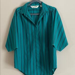 Diane Von Furstenberg Vintage 80’s Teal and Black Striped Shirt
